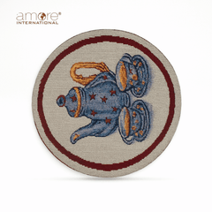 Tapestry Doily – Blue Jacquard Woven, 7.5"x7.5"