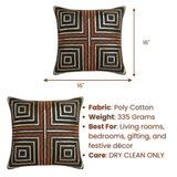Handcrafted Black Cushion Cover – 16"x16" | Heavy Poly Cotton | Premium Embroidered Square Pattern