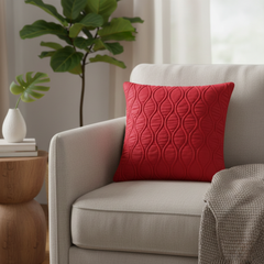 Fabric-Crafted Red Cushion Cover – 12"x12" | Elegant Wave Texture | Premium Poly Cotton