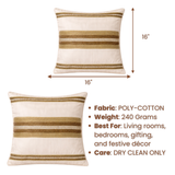 Handcrafted Cream Cushion Cover – 16"x16" | Striped Embellished Design | Premium Poly Cotton
