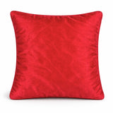 Fabric Crafted Cushion Cover – Red | 16"x16" | Poly Cotton Fabric | Elegant Embossed Wavy Pattern Design