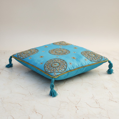 Handcrafted Turquoise Cushion Cover – 16"x16", Premium Poly Cotton
