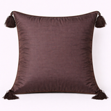 Handcrafted Brown Cushion Cover – 16"x16" | Square Embellished Design with Tassels | Premium Poly Cotton