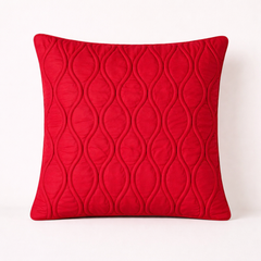 Fabric-Crafted Red Cushion Cover – 12"x12" | Elegant Wave Texture | Premium Poly Cotton