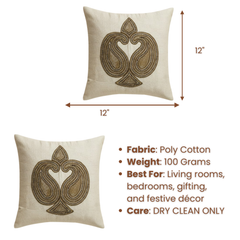 Handcrafted Beige Cushion Cover – 12"x12" | Elegant Embroidered Paisley Design | Premium Poly Cotton