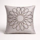 Hand Crafted Cushion Cover – Cream | 16"x16" | Poly Cotton Fabric | Floral Design