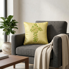 Hand Crafted Cushion Cover – Green | 12"x12" | Poly Cotton | Embroidered Floral Design