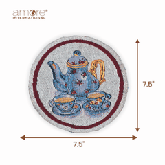 Tapestry Doily – Blue Jacquard Woven, 7.5"x7.5"