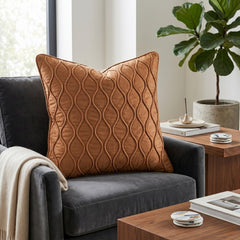 Fabric Crafted Cushion Cover – Bronze | 16"x16" | Poly Cotton Fabric | Elegant Embossed Wavy Pattern Design