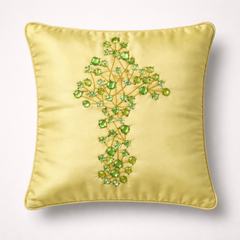 Hand Crafted Cushion Cover – Green | 12"x12" | Poly Cotton | Embroidered Floral Design