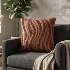 Brown Textured Decorative Cushion Cover | 16"x16" Modern Wave Pattern Cushion Cover