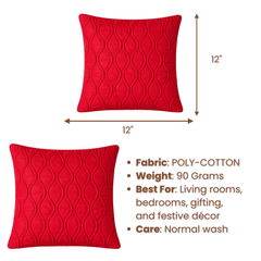 Fabric-Crafted Red Cushion Cover – 12"x12" | Elegant Wave Texture | Premium Poly Cotton