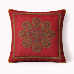 Handcrafted Maroon Cushion Cover – 16"x16" | Classic Mandala Embroidery | No Tassels | Premium Poly Cotton