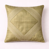Fabric Crafted Cushion Cover – Green | 16"x16" | Poly Cotton | Elegant Stitched Geometric Design