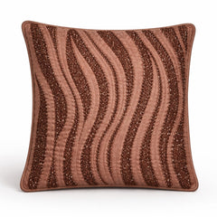 Brown Textured Decorative Cushion Cover | 16"x16" Modern Wave Pattern Cushion Cover