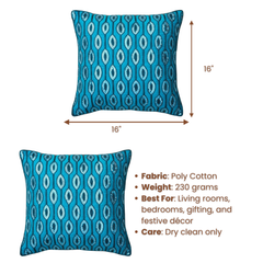 Handcrafted Turquoise Cushion Cover – 16"x16", Premium Poly Cotton