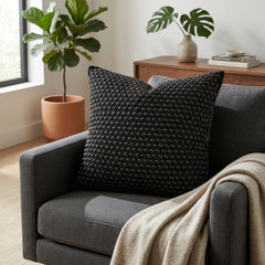 Hand Crafted Cushion Cover – Black | 16"x16" | Poly Cotton | Textured Beaded Design