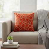 Machine-Crafted Orange Cushion Cover – 12"x12" | Circular Embroidered Design | Premium Poly Channel Fabric