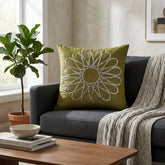 Hand Crafted Cushion Cover – Light Green | 16"x16" | Poly Cotton Fabric | Floral Design