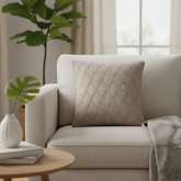 Fabric-Crafted Khaki Cushion Cover – 12"x12" | Elegant Wave Texture | Premium Poly Cotton