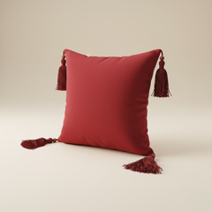 Machine-Crafted Maroon Cushion Cover – 12"x12", Floral Embroidered Design with Tassels | Premium Poly Cotton