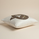 Handcrafted Cream Cushion Cover – 12"x12" | Elegant Paisley Embellished Design | Premium Poly Cotton