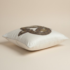 Handcrafted Cream Cushion Cover – 12"x12" | Elegant Paisley Embellished Design | Premium Poly Cotton