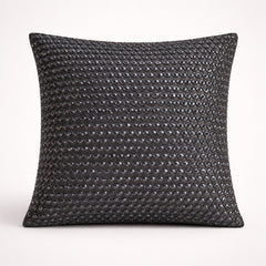 Hand Crafted Cushion Cover – Black | 16"x16" | Poly Cotton | Textured Beaded Design