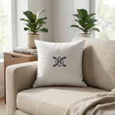 Hand Crafted Cushion Cover – White | 12"x12" | Matty Poly Cotton | Stone Logo Design