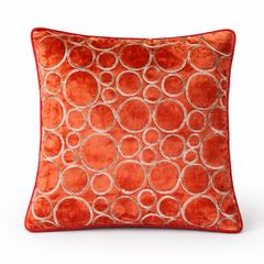 Machine-Crafted Orange Cushion Cover – 12"x12" | Circular Embroidered Design | Premium Poly Channel Fabric