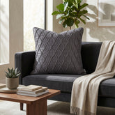 Fabric Crafted Cushion Cover – Black | 16"x16" | Poly Cotton Fabric | Elegant Embossed Wavy Pattern Design