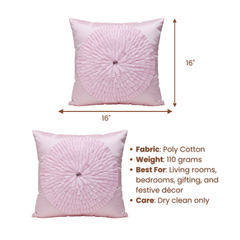 Fabric Crafted Pink Cushion Cover – 16"x16" | Premium Poly Cotton