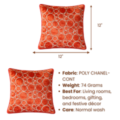 Machine-Crafted Orange Cushion Cover – 12"x12" | Circular Embroidered Design | Premium Poly Channel Fabric