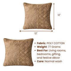 Fabric-Crafted Beige Cushion Cover – 12"x12" | Premium Poly Cotton | Elegant Dual Panel Design