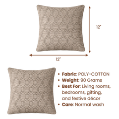 Fabric-Crafted Khaki Cushion Cover – 12"x12" | Elegant Wave Texture | Premium Poly Cotton