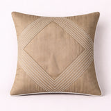 Fabric Crafted Cushion Cover – Camel | 16"x16" | Poly Cotton | Elegant Stitched Geometric Design