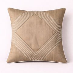 Fabric Crafted Cushion Cover – Camel | 16"x16" | Poly Cotton | Elegant Stitched Geometric Design