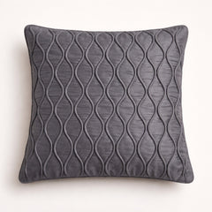 Fabric Crafted Cushion Cover – Black | 16"x16" | Poly Cotton Fabric | Elegant Embossed Wavy Pattern Design