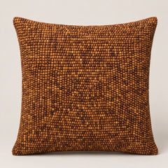 Handcrafted Cushion Cover – Brown | 16"x16" | Poly Cotton Wood Fabric | Premium Beaded Texture Design