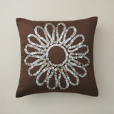 Handcrafted Brown Floral Cushion Cover – 12"x12", Premium Poly Cotton