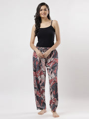 Women's Abstract Leaf Print Rayon Pyjama | Soft Elastic Waist Lounge Pants
