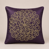 Machine Crafted Purple Cushion Cover – 12"x12" | Elegant Gold Floral Embroidery | Premium Poly-Cotton Decorative Cushion Cover