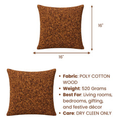 Handcrafted Cushion Cover – Brown | 16"x16" | Poly Cotton Wood Fabric | Premium Beaded Texture Design