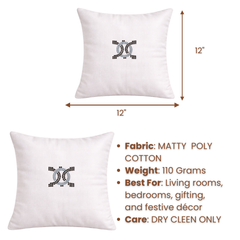 Hand Crafted Cushion Cover – White | 12"x12" | Matty Poly Cotton | Stone Logo Design