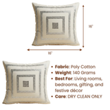 Hand-Crafted White Cushion Cover – 16"x16", Silver Square Embellished Design | Premium Poly Cotton