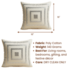 Hand-Crafted White Cushion Cover – 16"x16", Silver Square Embellished Design | Premium Poly Cotton