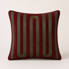 Handcrafted Cushion Cover – Maroon | 12"x12" | Modern Striped Decorative Cushion Cover