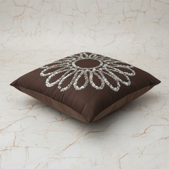 Handcrafted Brown Floral Cushion Cover – 12"x12", Premium Poly Cotton