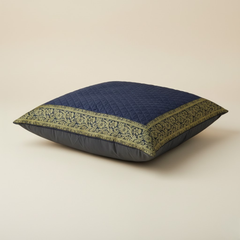 Fabric-Crafted Black Cushion Cover – 24"x24", Premium Poly Cotton with Quilted Center & Gold Border