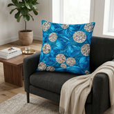 Hand Crafted Cushion Cover – Turquoise | 16"x16" | Poly Cotton | Embroidered Sequin Floral Design